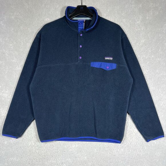 Patagonia Synchilla Sweatshirt Mens Medium Blue Snap Fleece 1/4 Pullover Outdoor - Picture 1 of 11
